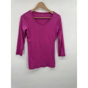 Caslon Y2K Womens Small Pink Top 3/4 Sleeve Tee V-Neck Soft Cottage Everyday Fit